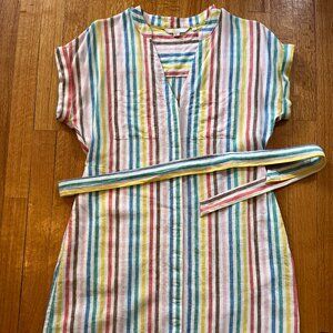 Linen rainbow stripe shirt dress